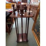 Edwardian Walnut Smokers stand with 6 piece integral companion set to top over 5 turned supports and