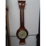 British Burr Walnut veneered barometer with copper and brass fittings