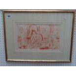 Paul Maze, Red Chalk Drawing 'Jessie at her Table' by Paul Maze 1887-1969, 32 x 19cm, Condition -