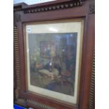 19thC Pears print of a Interior still life scene in oak frame, Condition - roundels missing to frame