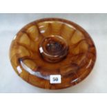 Davidsons Amber cloud glass bowl with fold over rim, 34cm in Diameter and a smaller bowl,