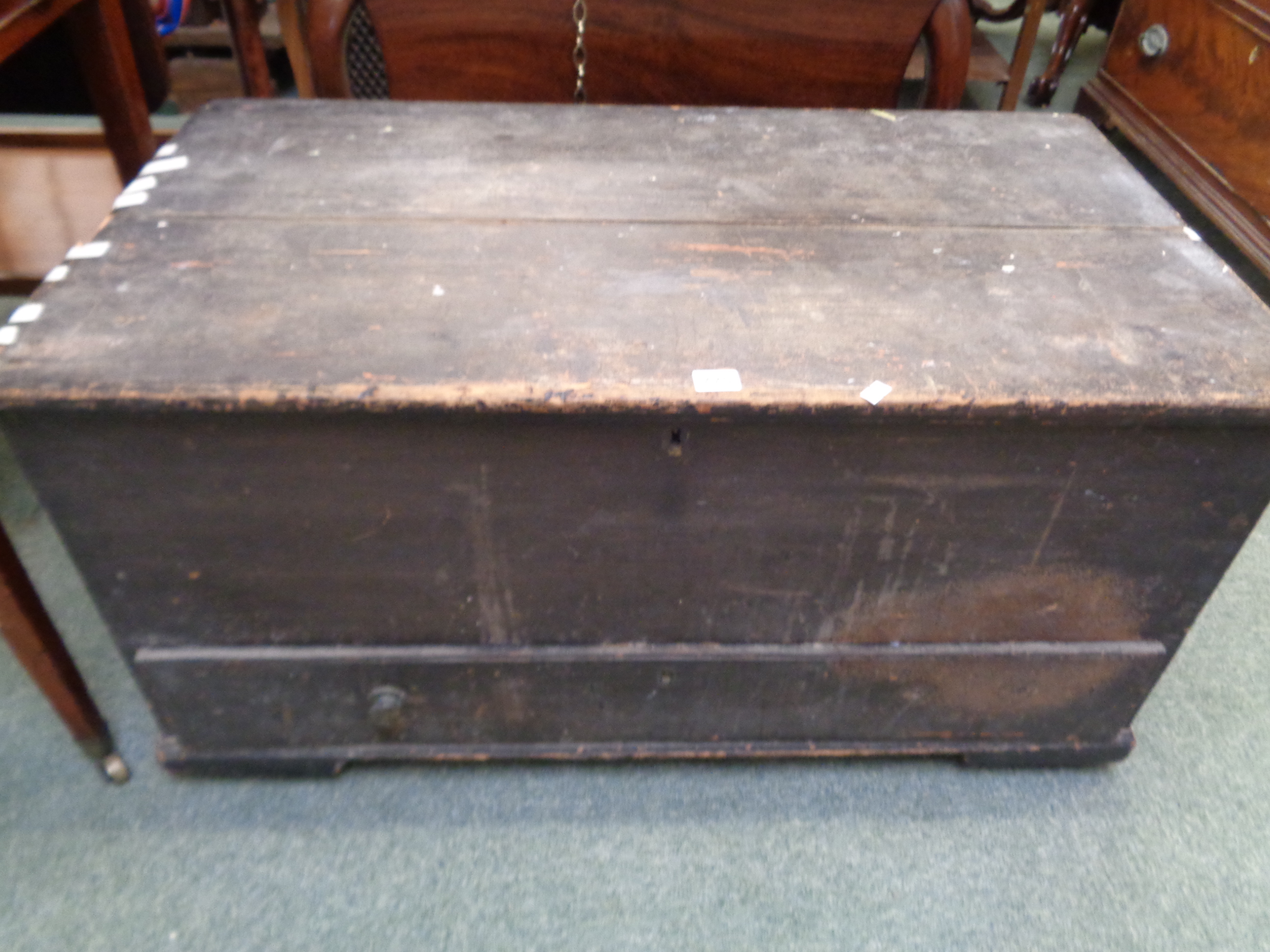 19thC Pine Mule Chest with single drawer with brass escutcheon, Condition - Poor