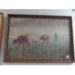 R H Brook, Watercolour of Cattle and Farmer with woodland background dated 1896, 71 x 48cm,