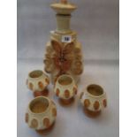 Bernard Rooke Studio Pottery Decanter and a set of 4 matching Goblets decorated with Butterfly and