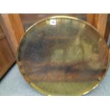 Chinese Brass Tray top decorated with Geisha & Geese, some slight denting