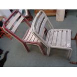 Set of 6 Tubular metal framed stacking school chairs with slatted wooden seats and back, Condition -