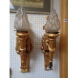 Pair of Good Quality early 19thC Gilt wood Candle lights with surmounted urns and foliate