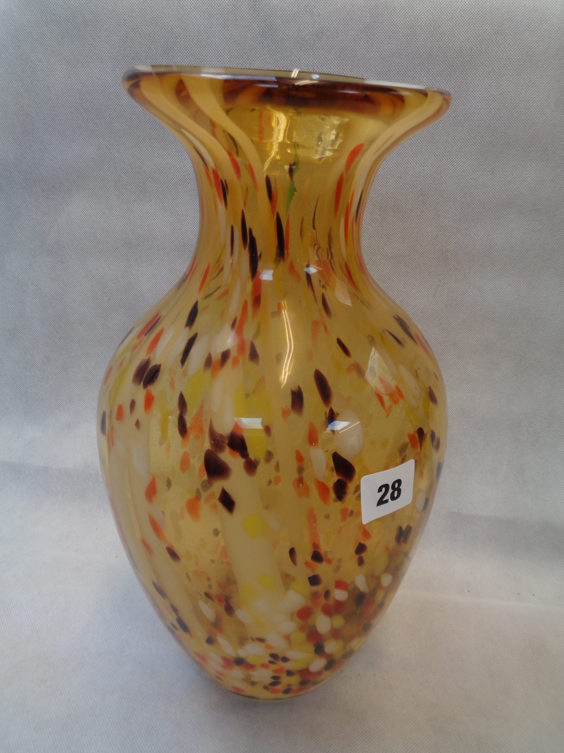 Large Amber Art Glass Vase with mottled decoration, 34cm in Height, Condition - Good Overall