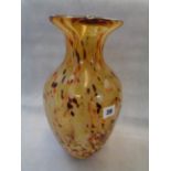 Large Amber Art Glass Vase with mottled decoration, 34cm in Height, Condition - Good Overall