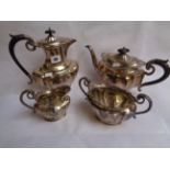 James Deakin & Sons Silver plated 4 Piece Fluted tea set with ebony fitted handles, Condition - some