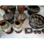 Collection of 19thC and Later Chinese Cloisonné including 2 pairs of vases, Floral decorated bowl on