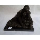 Cold Cast bronze of a Gorilla Group by Milo mounted on black marble base, 22cm in Height,