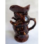 Mid 19thC Rockingham drip glaze Toby Jug of Brown and Cream hue, 24cm in Height, Condition - small