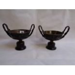 Good Quality Pair of Bronze twin handled bowls with raised vine decoration mounted on Bakelite