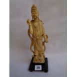 20thC Resin figure of a Chinese Deity mounted on carved hardwood base, 29cm in Height