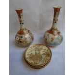 Pair of Japanese onion shaped vases with Geisha decoration, 5 character mark to base and a Set of
