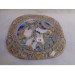 Bjorn Wiinblad for Rosenthal Studio line glass plate decorated in blue white and gold depicting a