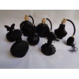 Seven Black Basalt glass Scent bottles and atomisers of Art Deco Style unmarked