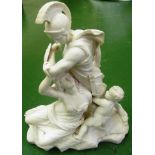 W Beattie - Parian model of roman soldier with semi-nude lady and infant (infant head a/f)