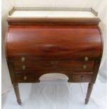 A 19th Century Louis XVI style mahogany cylinder bureau the marble top with gilt gallery above
