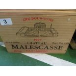 A wooden case of six bottles Chateau Malecasse Haut Medoc 1997.