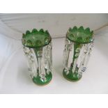 A pair Victorian gilded green glass table lustres