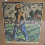 A German hand coloured print 'Hoeing'.