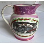 A Sunderland lustre large jug with scenes of William IV and the Iron Bridge at Sunderland