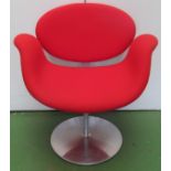 A set of four Artifort red tulip chairs with label on seat and impressed mark to base with option on