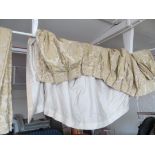 Three pairs cream brocade quality curtains, pinch pleated and blanket lined