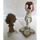 Two 19th Century metal door stops, one of Lady holding urn, another wheat straw.