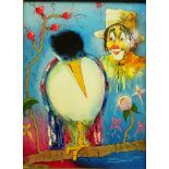 Tibor David picture clown and perched bird