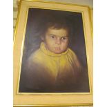 An oil portrait of a young girl with tear signed J Burgolin