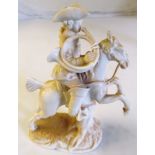 A Derby Blanc de Chine figure soldier blowing on horn on horseback bearing a crown and C.T mark to