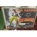 A large Jim Carrey Ace Ventura film poster and nine others