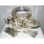 A quantity of liner related plated wares including Shaw Savill Line tea pot, P & O and other oval