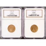 TWO U.S. $5 INDIAN GOLD PIECES. Each NGC certified, comprising a 1913-S AU58 and 1914-S AU58.