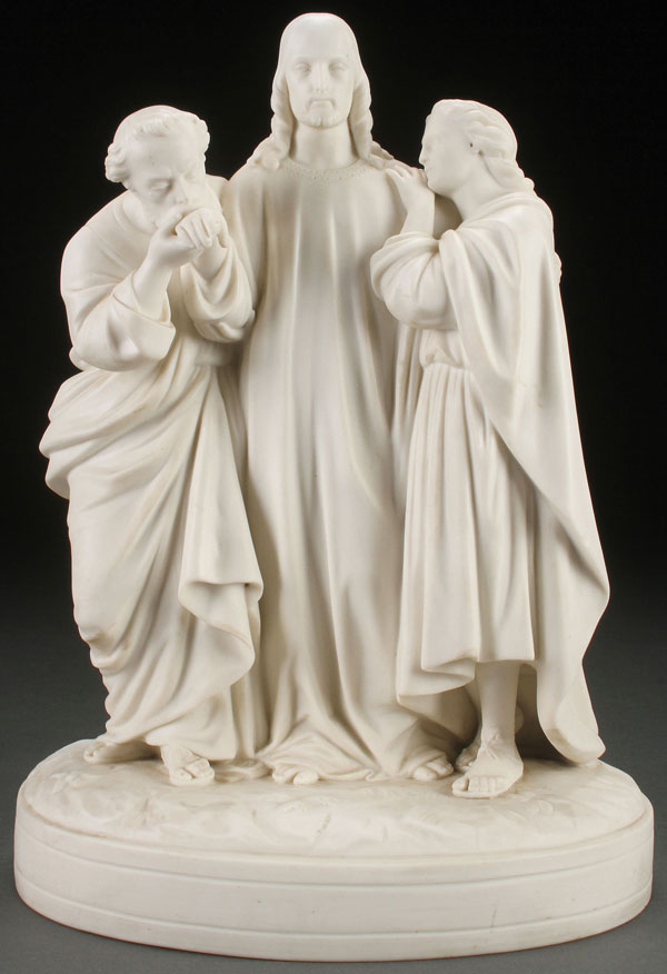 A SCARCE, LARGE AND IMPRESSIVE MINTON PARIAN FIGURAL GROUPING OF CHRIST AND THE APOSTLES PETER AND