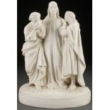 A SCARCE, LARGE AND IMPRESSIVE MINTON PARIAN FIGURAL GROUPING OF CHRIST AND THE APOSTLES PETER AND