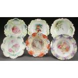 A GROUP OF SIX R.S. PRUSSIA AND GERMANY BOWLS, CIRCA 1900. Each with a different mold and floral