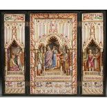 A LARGE AND IMPRESSIVE CAPO-DI-MONTE PORCELAIN TRIPTYCH, CIRCA 1890. The colorful painted porcelain