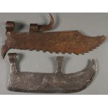 A PAIR OF MEDIEVAL AND/OR MEDIEVAL STYLE VOULGE BLADES. The first being a large flat, shaped and