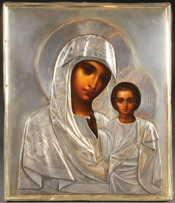 A RUSSIAN ICON OF THE KAZAN MOTHER OF GOD IN THE ART NOUVEAU TASTE, MOSCOW, 1908-1917.