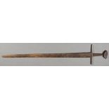 A MEDIEVAL OR MEDIEVAL STYLE SWORD, POSSIBLY 15TH CENTURY. In what appears to be excavated