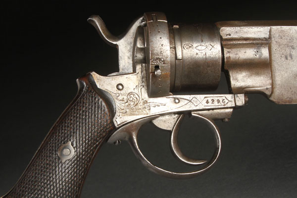 A DUMONTHIER PINFIRE REVOLVER WITH DAGGER, LATE 19TH CENTURY. 8mm cal., part octagonal barrel and - Image 3 of 4