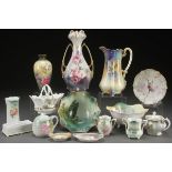 A 14 PIECE SET OF R.S. PRUSSIA AND GERMANY DECORATED PORCELAIN, CIRCA 1900. Including a jeweled two