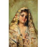 VINCENZO IROLLI (Italian 1860-1942) Neapolitan Beauty Oil on mahogany panel Signed lower right 13.5