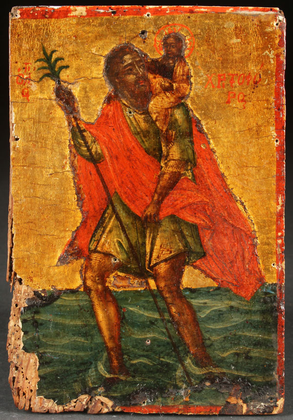 A GREEK ICON OF SAINT CHRISTOPHER, 18TH OR 19TH CENTURY. Here Christopher (Khristophoros – Christ