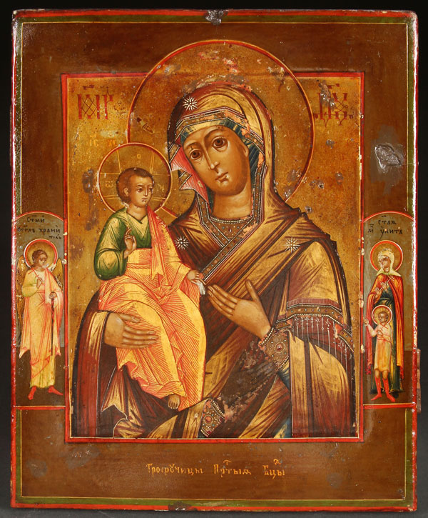 A RUSSIAN ICON OF THE THREE-HANDED MOTHER OF GOD, ST. PETERSBURG, 1845. The icon in original, - Image 2 of 4
