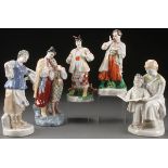 A GROUP OF FIVE RUSSIAN SOVIET PORCELAIN FIGURINES, SECOND HALF OF THE 20TH CENTURY. Comprising a